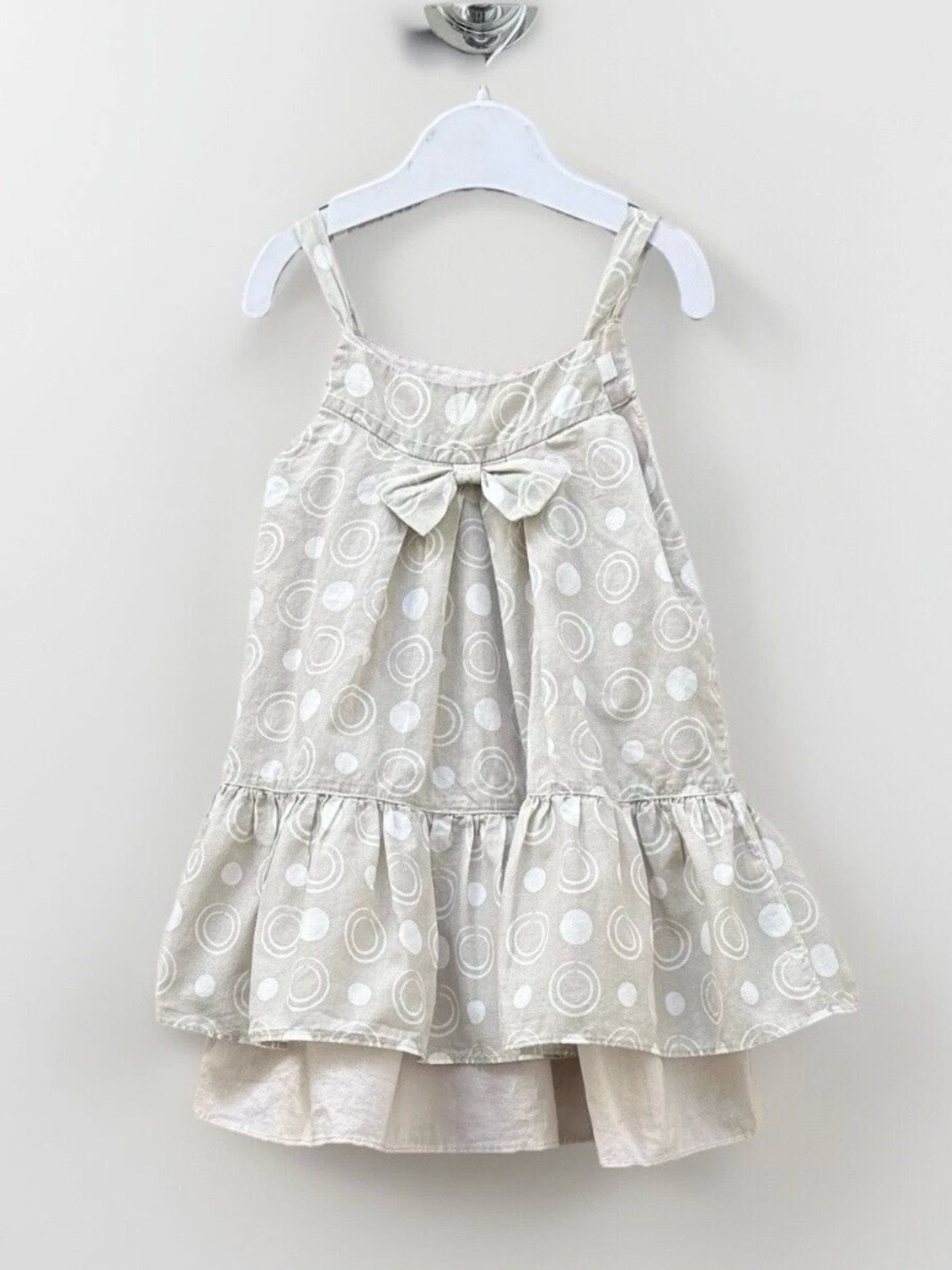 NEIGE Beige & White Polka Dot Bow Sundress